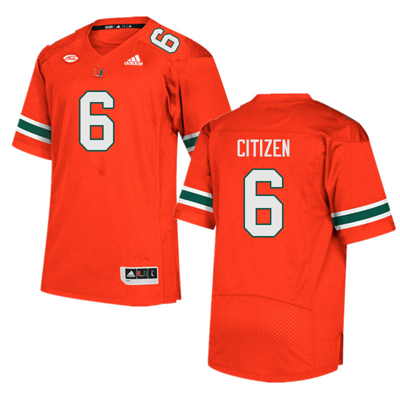 Men #6 TreVonte Citizen Miami Hurricanes College Football Jerseys Sale-Orange - Click Image to Close